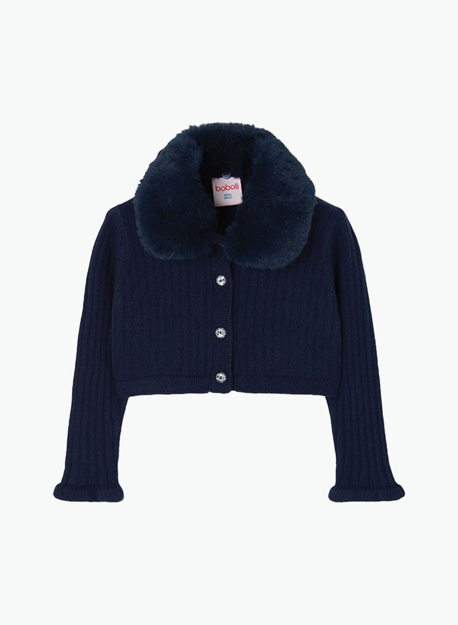 Knitted cardigan with fur collar