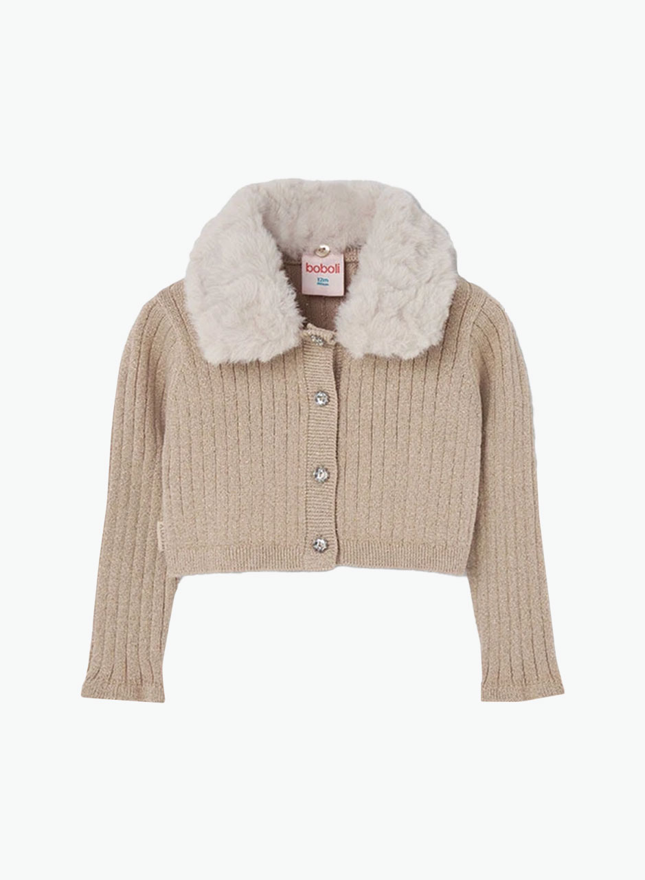 Knitted cardigan with fur collar