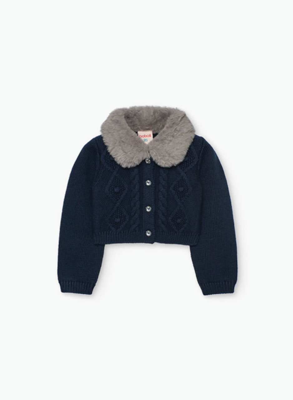 Knitted jacket with fur collar Knitted jacket with fur collar