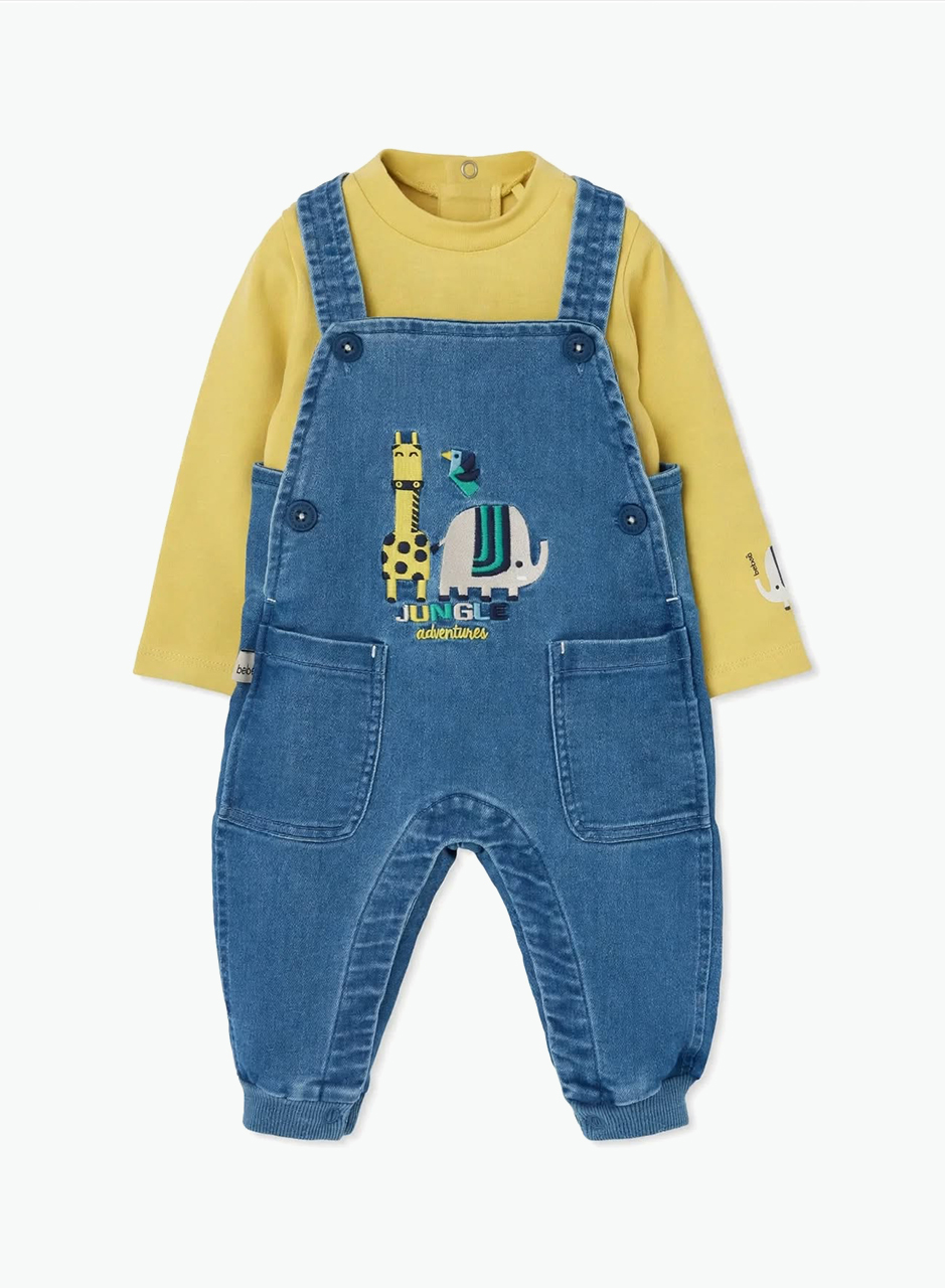 Denim jumpsuit and bodysuit set "Jungle adventures"