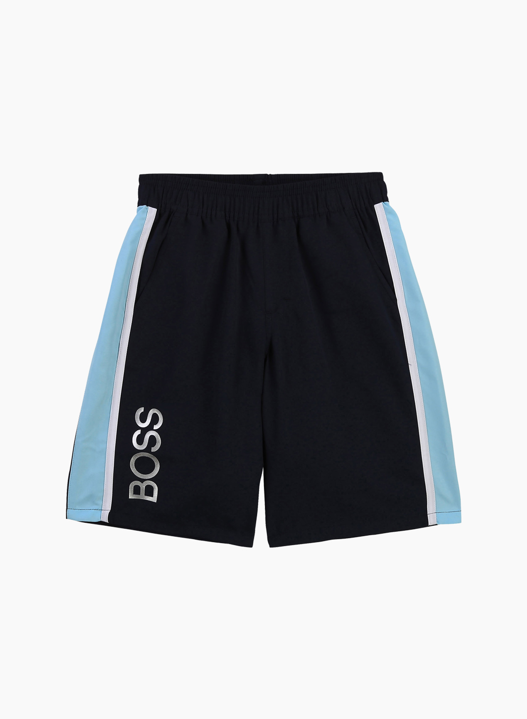 Bermuda shorts with printed silver logo and pockets