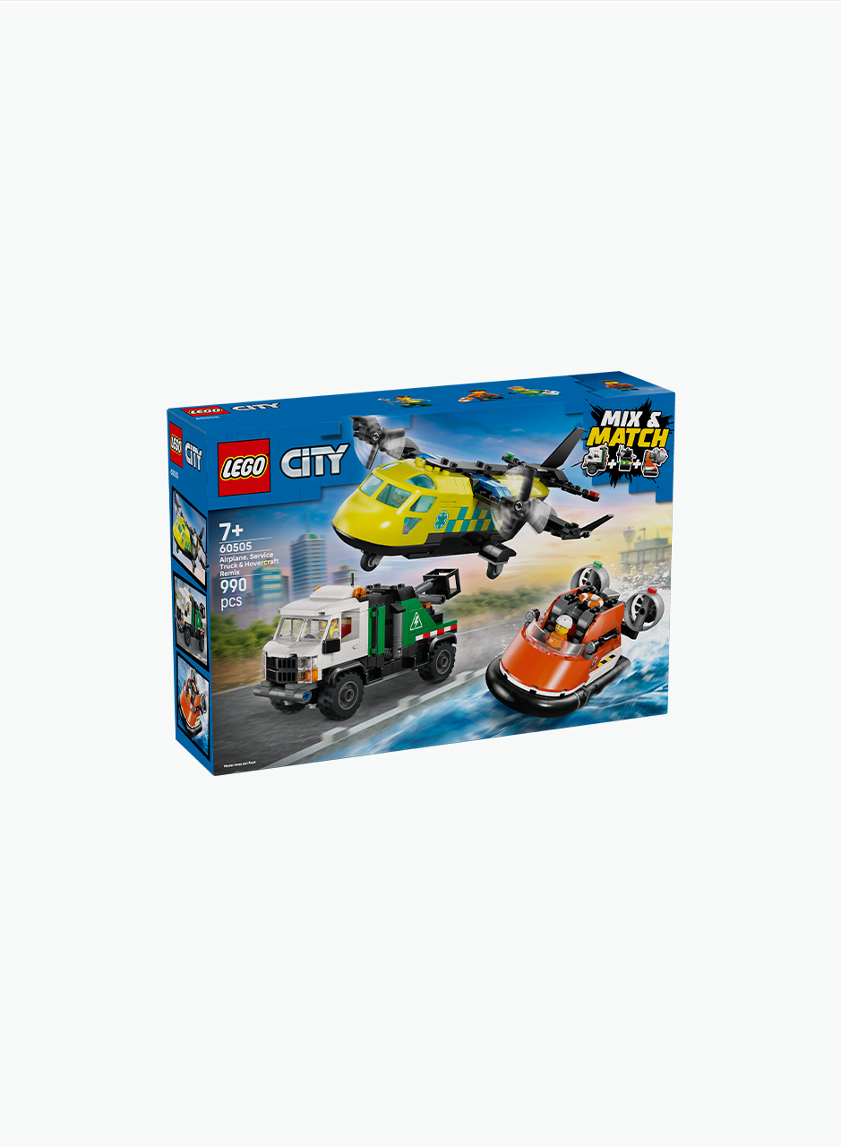 Конструктор City "Ремикс самолета, служебного грузовика и судна на воздушной подушке"