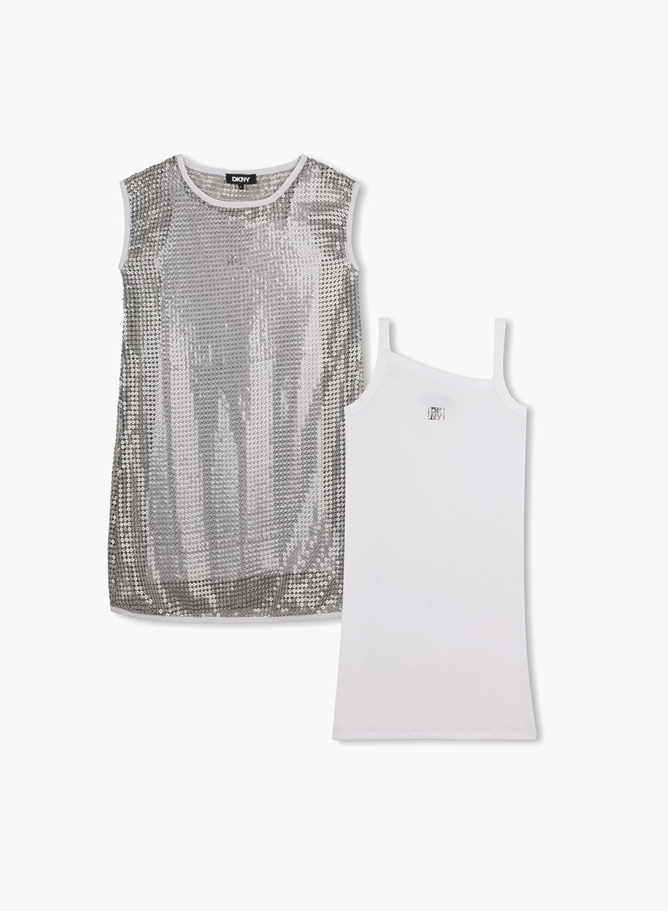 2-ը 1-ում զգեստ արծաթյա ցանցով