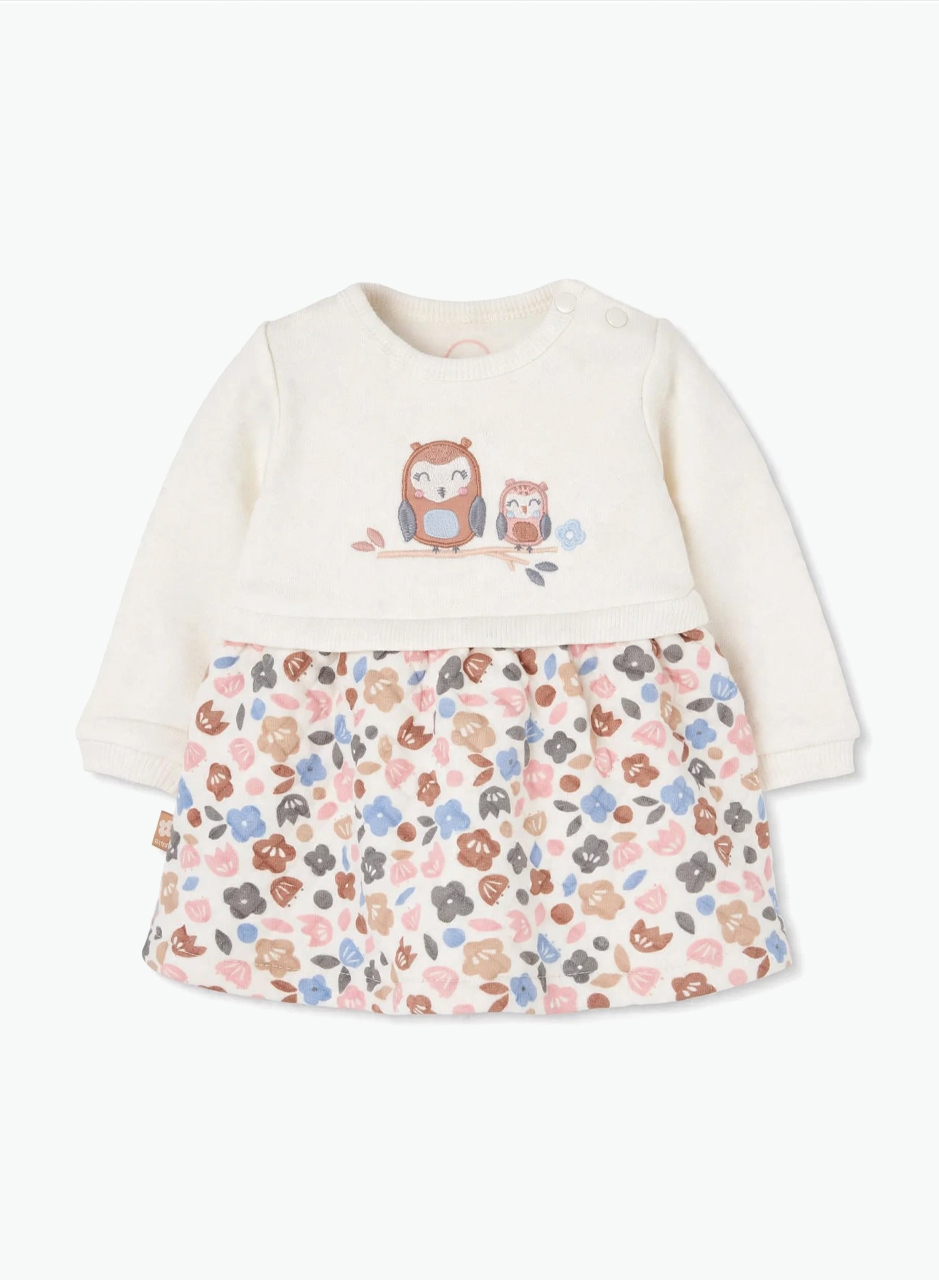 Knitted dress with floral print "Owls"