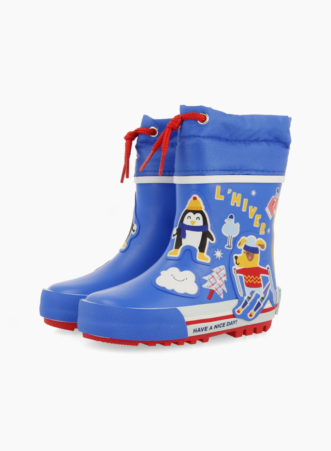 Rain boots with a winter animated print.