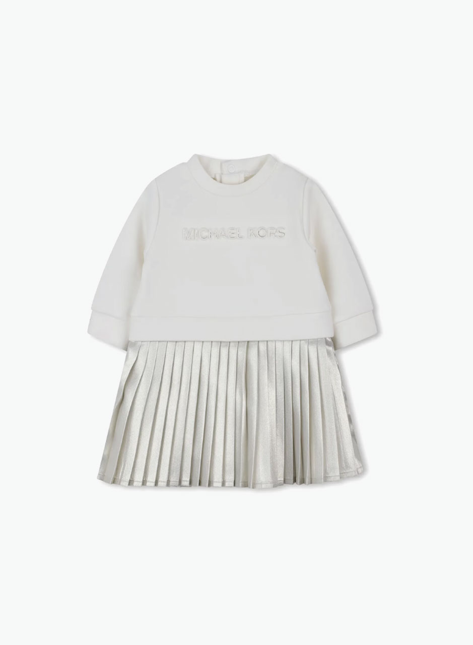 Bi-material long-sleeved dress
