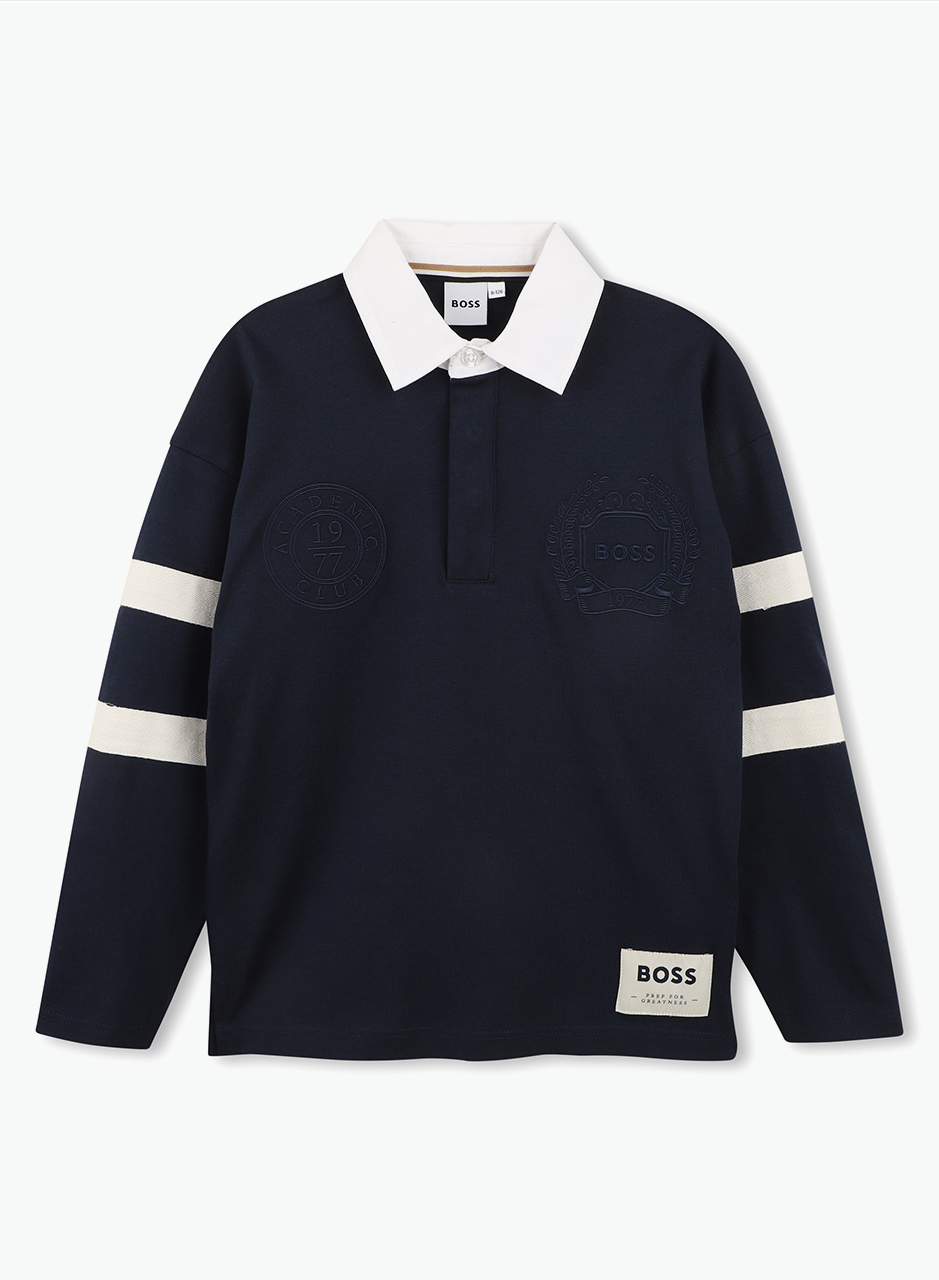 Long-sleeved polo with striped sleeves