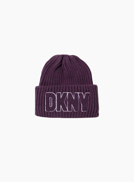 Knitted cap with embroidered logo