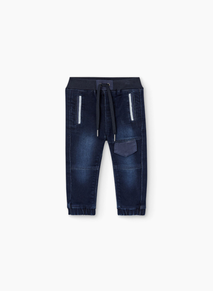 Denim trousers with striped pockets