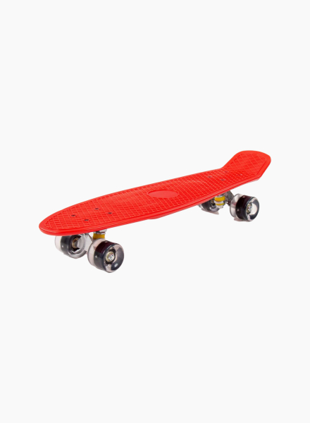 Red skateboard with sticker 56 sm