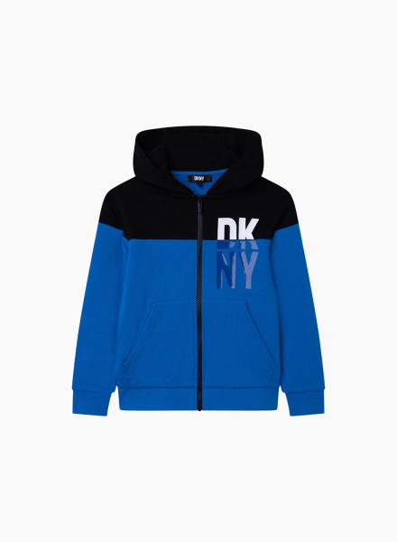 Jacket with DKNY logo on the hood.