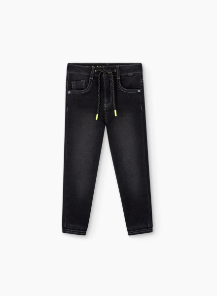 Denim trousers with adjustable waistband