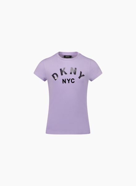Short sleeve T-shirt with printed DKNY logo with sequins effect