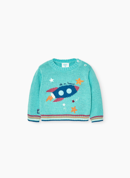 Knitwear pullover with spaceship print