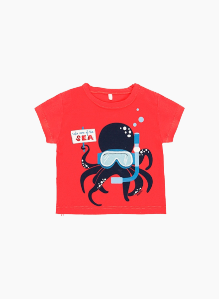 Cotton T-shirt with printed octopus