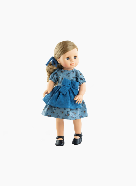 Doll "Lina" in blue dress with apron 42 cm