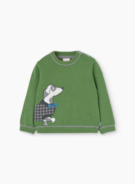 Knitwear sweater with a picture of dog.