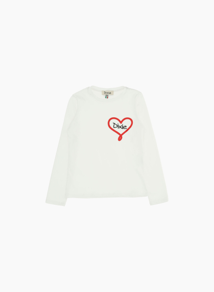Long sleeve cotton T-shirt with heart print