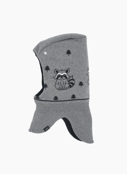 Warm winter hat with raccoon image