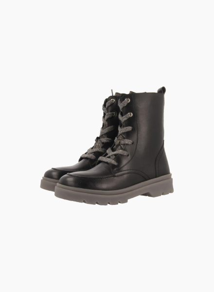Military style boots with gray fastener