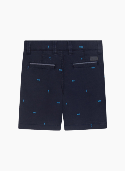 Shorts with Palm-Tree Motif and Logos