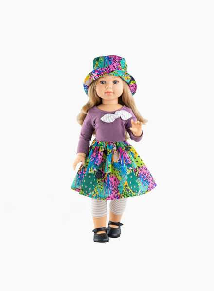 Doll "Raquel" in a colorful panama 60 cm