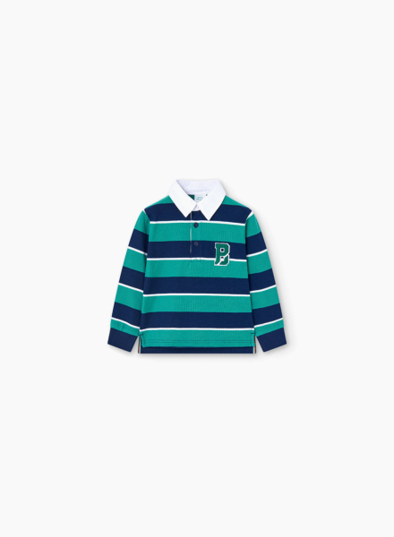 Striped long sleeve polo shirt with collar