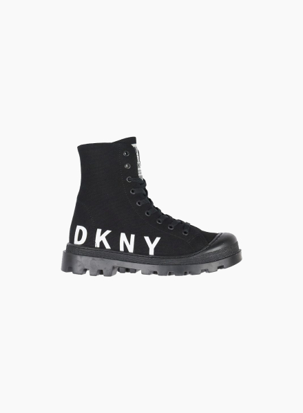 Canvas high boots with printed logo in rubber on the side