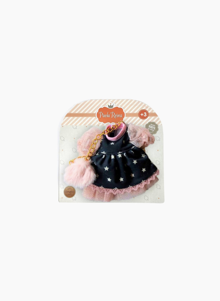 Dress with stars, fluffy handbag and tights for dolls 32 cm