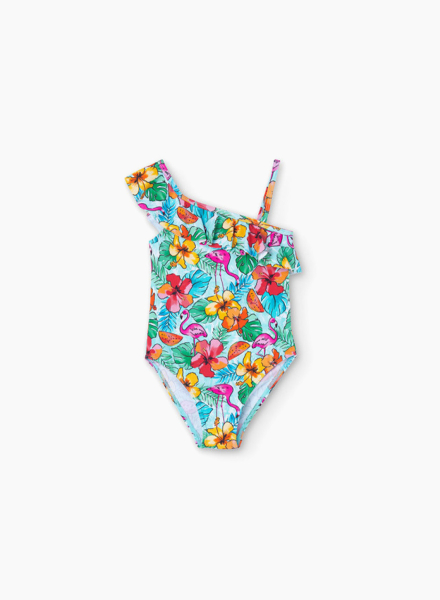 Swimsuit "Flamingos and flowers"