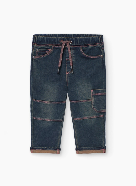 Denim trousers with adjustable waistband for boys