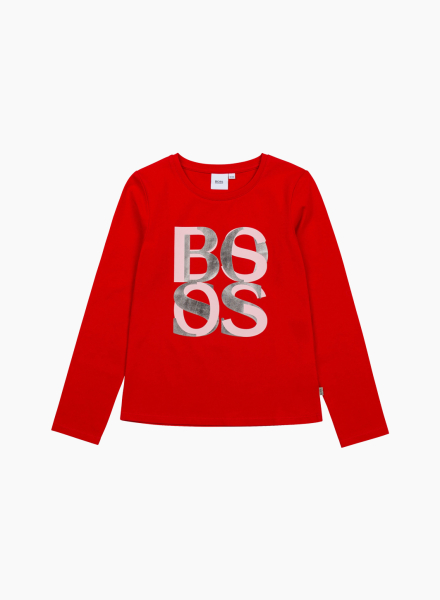 Long sleeve T-shirt with printed BOSS logo on the front